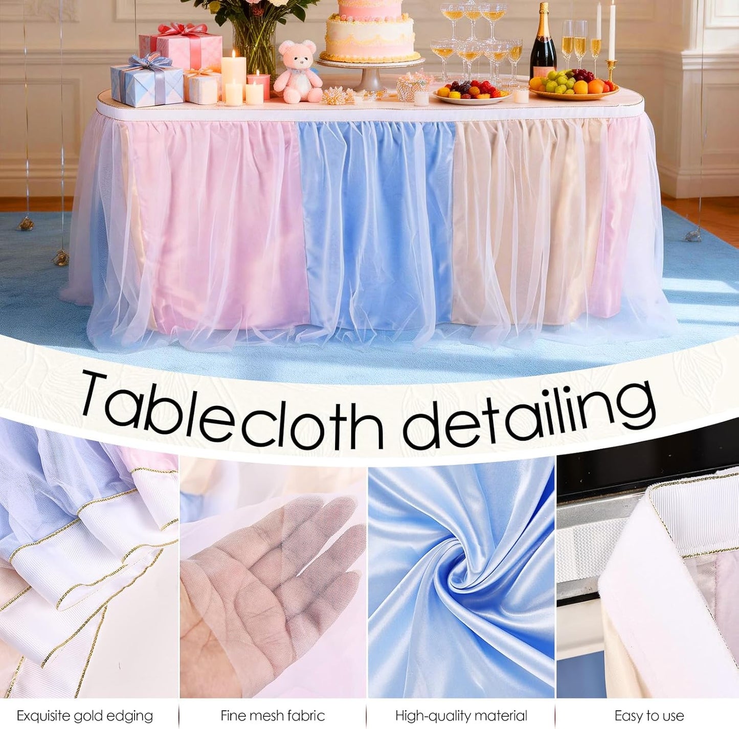 THARAHT Tulle Table Skirt 6FT 180CM Long for Rectangle Tables Round Tables Ruffle Desk Skirt for Princess Girls Birthday Party Cake Dessert Decorations Table Skirt