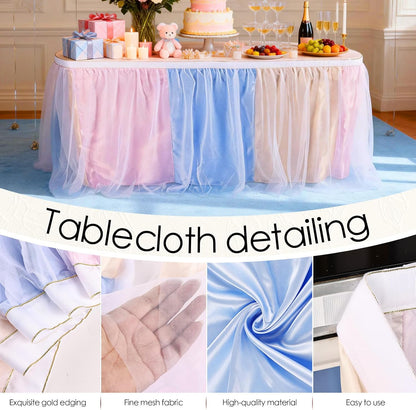 THARAHT Tulle Table Skirt 6FT 180CM Long for Rectangle Tables Round Tables Ruffle Desk Skirt for Princess Girls Birthday Party Cake Dessert Decorations Table Skirt
