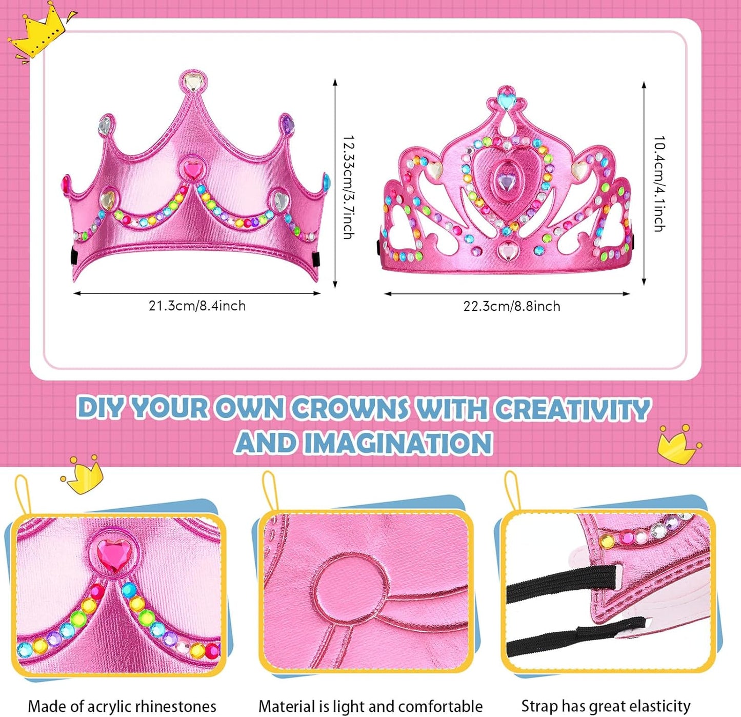 Yaomiao 44 Pcs Birthday Foam Crowns for Kids Princess Tiaras King Hat Bulk Diamond Sticker Kits for Crown Party Supplies
