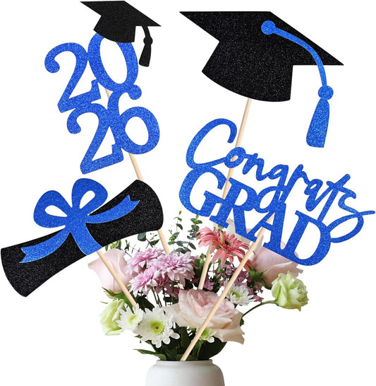 20 PCS Graduation Decorations Class of 2026, Black and Red Double-Sided Centerpieces, Grad Cap Sticks, Table Toppers, Graduation Party Decorations