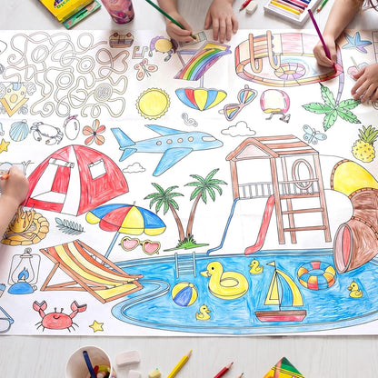 Happy Birthday Giant Coloring Poster/Tablecloth, 30 x 72 Inch Birthday Craft for Kids Art Crafts Paper Banner Kid Games Activities,Coloring Tablecloth Crafts for Classroom Wall School Home Parties