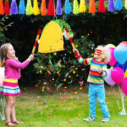 Mini Taco Piñata Mexican Decorations Taco Party Supplies Fiesta Cinco De Mayo Party Decorations with Wooden Stick Paper Blindfold Confetti Set for Adults Girls and Boys, 15.8x 10.3 x 2.8 Inch