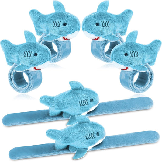 Foilswirl 6 Pieces Shark Slap Bracelets Stuffed Animal Slap Band Party Favors Plush Slap Bracelets Bulk for Kids Party Favors Birthday Gifts