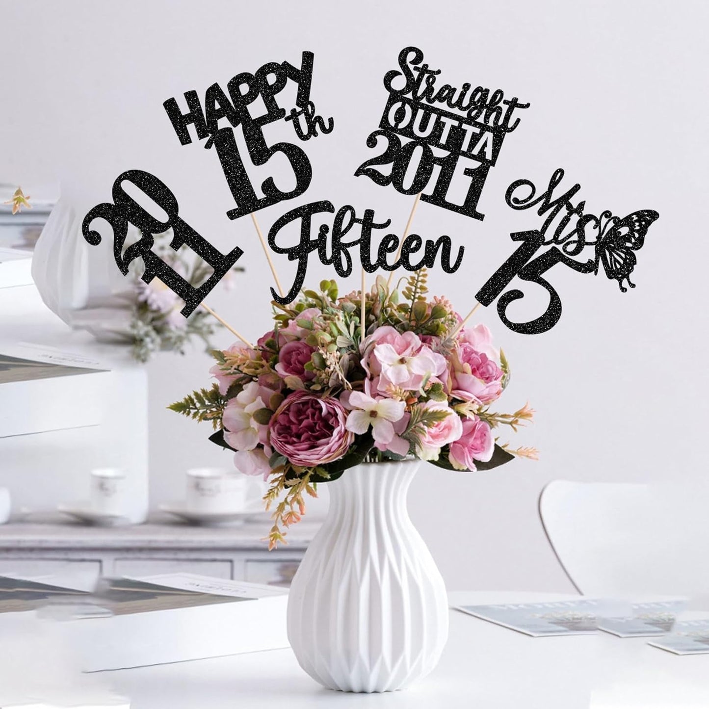 15 PCS 50th Birthday Centerpiece Sticks Fifty Happy 50th Straight Outta 1976 Table Flower Centerpieces Sticks Cheers to 50 Floral Decorations for 50th Birthday Party Centerpieces Supplies Black