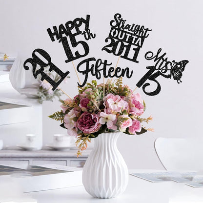 15 PCS 50th Birthday Centerpiece Sticks Fifty Happy 50th Straight Outta 1976 Table Flower Centerpieces Sticks Cheers to 50 Floral Decorations for 50th Birthday Party Centerpieces Supplies Black
