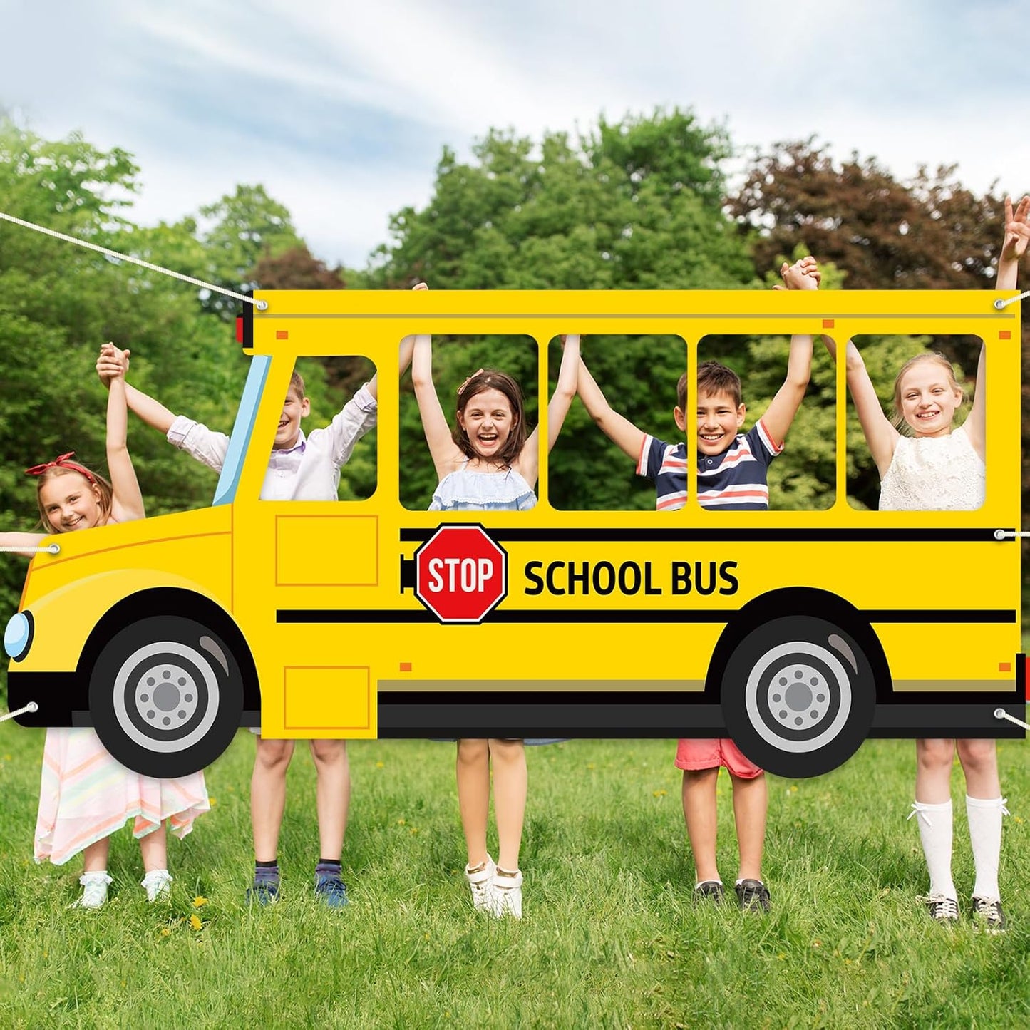 School Bus Photo Prop Selfie Frame Back to School Backdrop Party Decoration First Day of School Photo Booth Welcome Party Banner Supplies for Students Teacher Birthday Yellow Bus Party Sign