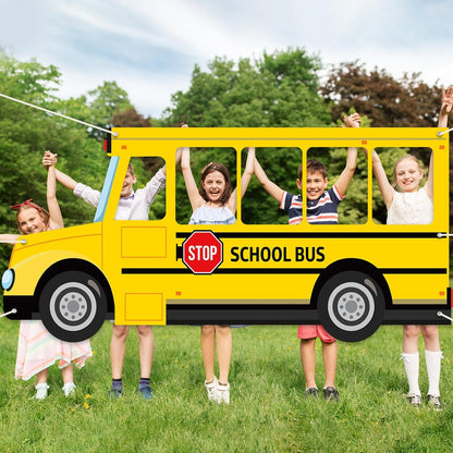 School Bus Photo Prop Selfie Frame Back to School Backdrop Party Decoration First Day of School Photo Booth Welcome Party Banner Supplies for Students Teacher Birthday Yellow Bus Party Sign