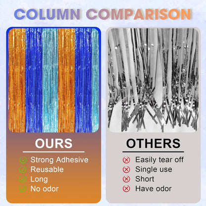 Voircoloria 3 Pack 3.3x8.2 Feet Gold Foil Fringe Backdrop Curtains, Tinsel Streamers, Fringe Backdrop for 2025 New Years Eve, Graduation, Birthday, Baby Shower, Gender Reveal, Disco Party - Colors B