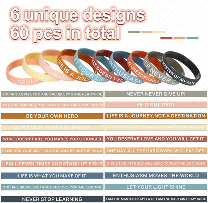 60 Pieces Motivational Quote Rubber Wristbands Colored Inspirational Silicone Bracelets Stretch Unisex Wristbands for Women Men Gifts, 20 Styles