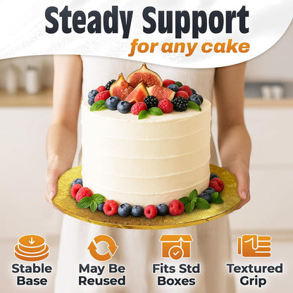 12 Inch Cake Drum, Black Cake Board for Picture-Ready Celebration Cakes, 1/2 Inch Thick Round Cardboard Base with Grease & Moisture Resistant Surface and Decorative Pattern for Parties and Weddings
