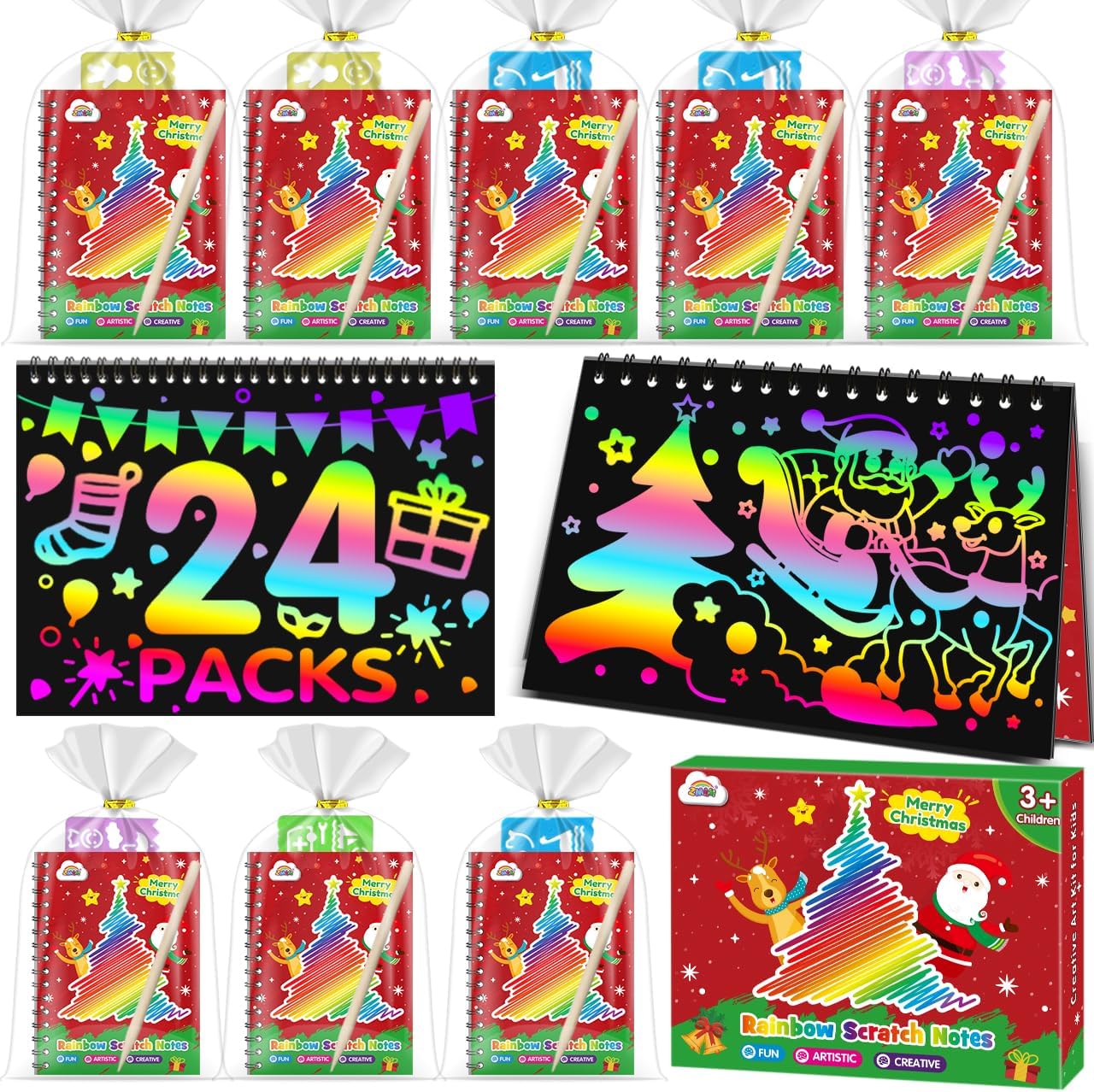ZMLM 24 Pack Scratch Art Party Favors: Birthday Party Favors for Kids 4-8, Bulk Rainbow Scratch Notebook Paper Pads, Goodie Bags Stuffers Girls Boys Classroom Gifts Crafts Toys
