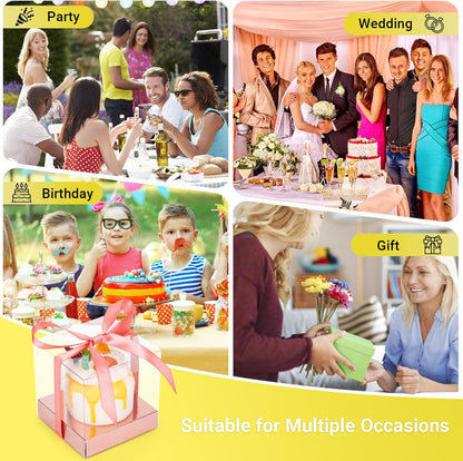 EUSOAR Individual Cupcake Holder, 50pcs 3.5 Inch Plastic Black Cupcake Containers with Lids, Single Transparent Display Clear Cupcake Carrier with Ribbon and Inserts for Wedding Party Favor