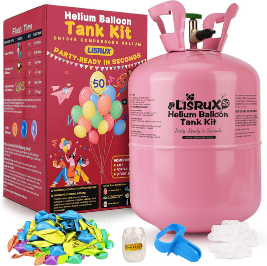 13L Helium Tank Up To 50 Latex Balloons, Helium Tank For Balloons At Home, 50 Latex Balloons And Ribbons Included