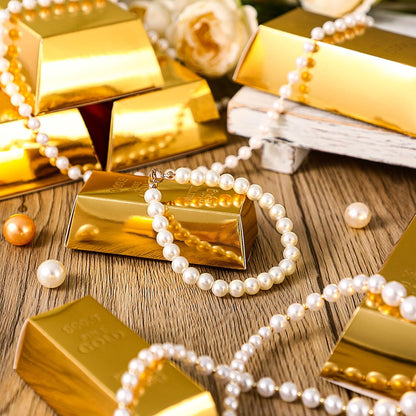Honoson 24 Pcs Gold Bar Fake Gift Box Foil Gold Bar Party Favor Boxes Paper Golden Favor Boxes Treasure Brick for Pirate Casino Theme Party Decorations Candy Treats Chocolate Toys, 5.5 x 3.2 Inches