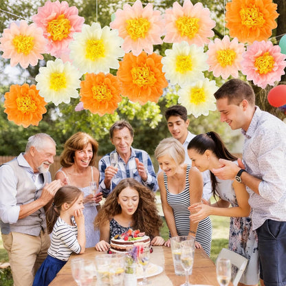 BestoFun 14 PCS Orange & Hot Pink Tissue Paper Flowers – Vibrant Party Decorations for Birthday, Baby Shower, Wedding, Fiesta, and Holiday Events