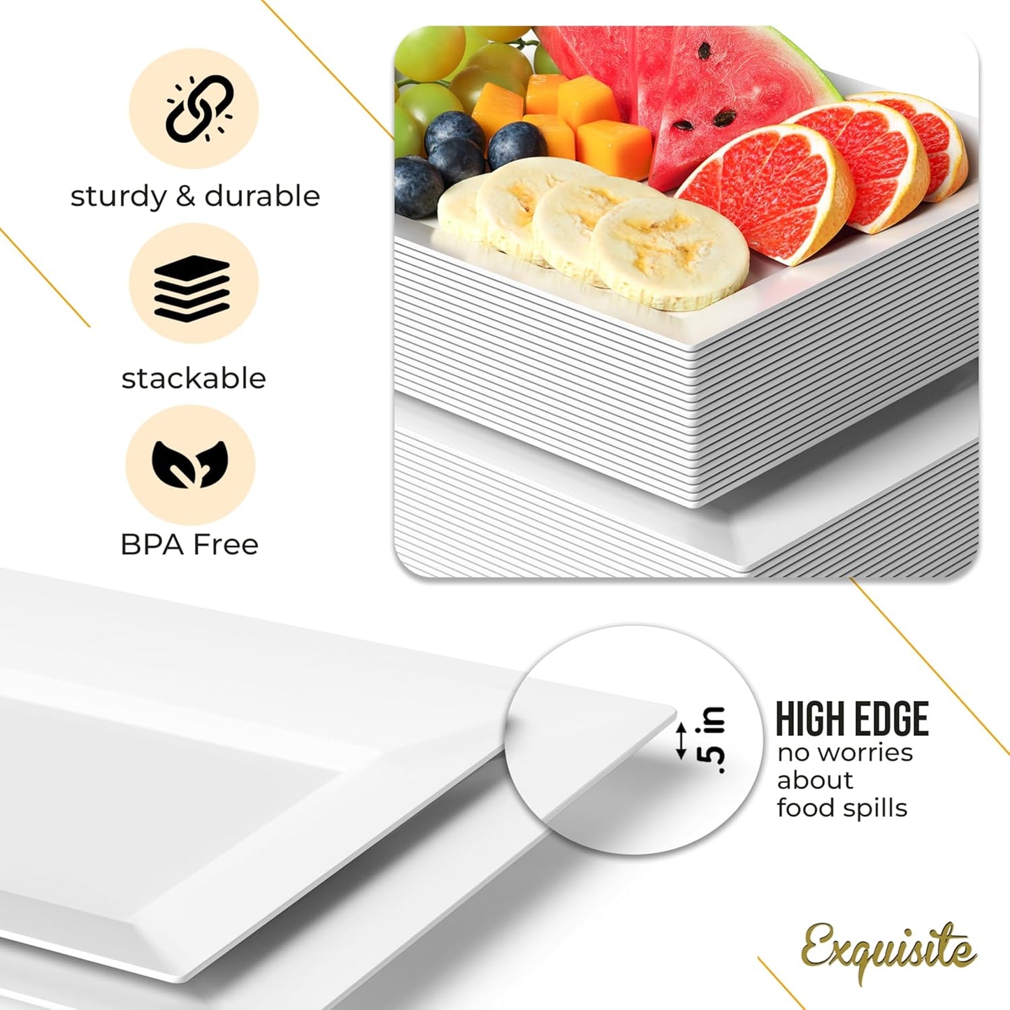 Exquisite Plastic Serving Trays for Party - 40 Pcs 9.5 Inch Clear Serving Platters, Plastic Trays for Food, Clear Tray, Food Tray Disposable Platters for Parties, Catering & Buffet