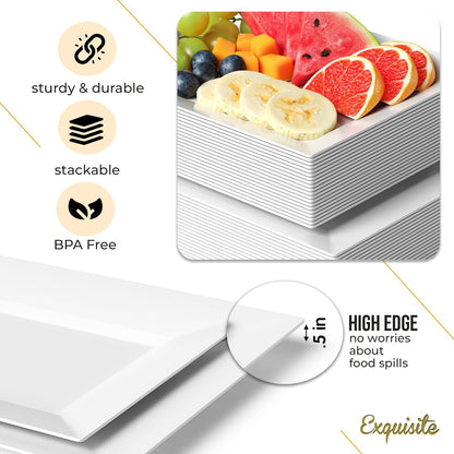 Exquisite Plastic Serving Trays for Party - 40 Pcs 9.5 Inch Clear Serving Platters, Plastic Trays for Food, Clear Tray, Food Tray Disposable Platters for Parties, Catering & Buffet