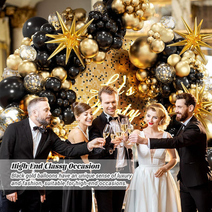 FOTIOMRG Black and Gold Balloons Garland Arch Kit, 5 10 12 18inch Black Gold Confetti Latex Balloons for 2025 Graduation New Year Anniversary Birthday Party Decorations