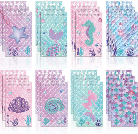Dianelhall 24 Pcs Mini Mermaid Notebooks Bulk for Mermaid Party Favors Small Ocean Animal Notepads Under The Sea Birthday Party Supplies Student School Office Gifts Goodie Bag Stuffers
