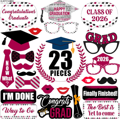 Burgundy Graduation Photo Booth Props 2026 - Pack of 23, Graduation Decorations 2026, Graduation Photo Props for Class of 2026 Decorations, Graduation Props for Photoshoot 2026 -KatchOn