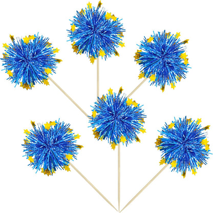 Ephlyn 30Pcs Foil Firework Cupcake Toppers Sparkle Tinsel Cupcake Picks Drink Stirrers Cocktail Food Fruit Toothpicks for Baby Shower Graduation Party Supplies White