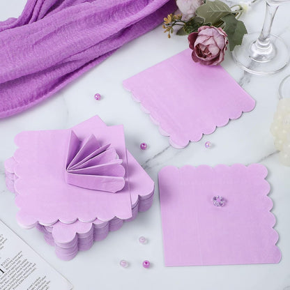 NatNarr 120 Pcs Cocktail Napkins Pink Mothers Day Paper Napkins Light Pink Dessert Beverage Napkin Cute Scalloped Party Napkin for Baby Bridal Shower, Birthday, 5 x 5 Inch