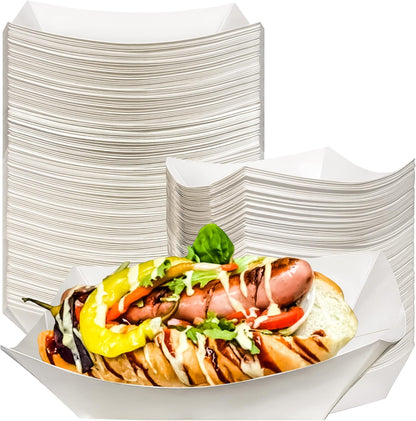 100 Pack 3lb Paper Food Trays,Disposable Greaseproof Kraft Checkered Carnival Food Serving Take Out Basket Tray Boat for Snacks Fries Nachos Popcorn Hot Dogs Carnival Wedding Party Picnic