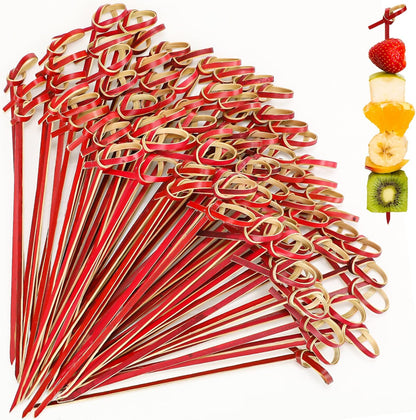 Meanplan 1000 Pcs Bamboo Cocktail Picks 4.72 Inch Bamboo Skewers Handmade Food Garnish Sticks with Looped Knot Fruit Toothpicks for Drinks Appetizer Cocktail Themed Party Snack(Green)