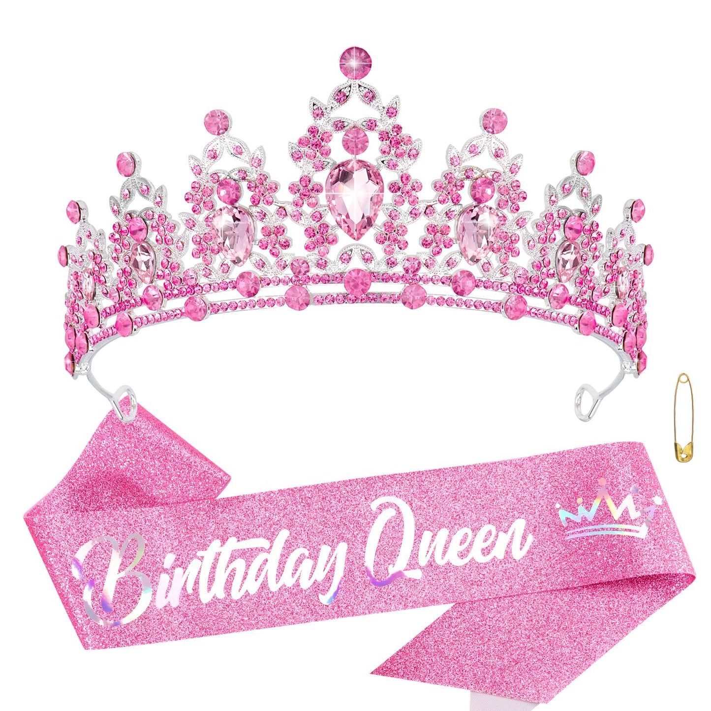 Atoden Green Birthday Crown and Sash Tiara for Women and Girls, Crystal Rhinestone Tiara for Birthday Party, Wedding, Quinceanera, Prom, Festival, EF8277