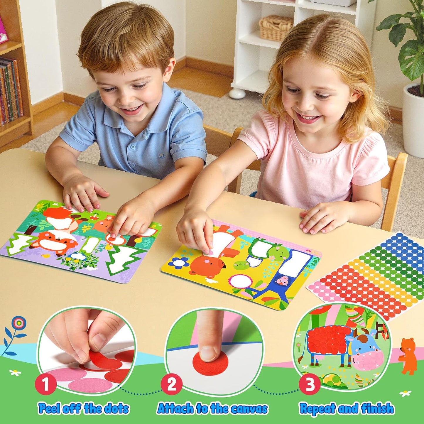 JoyCat 24 Pack Dot Art Craft Kits for Kids Party Favors, Mess-Free Dot Sticker Activity Set with 4800+ Stickers & Goodie Bags, Classroom Prizes, Treasure Box Toys, Goodie Bag Stuffers Ages 3-8