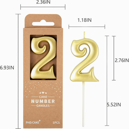 PHD CAKE 2.76 Inch Elegant Gold 1 Number Birthday Candles, Gold Number Candles, Cake Number Candles, Party Celebration