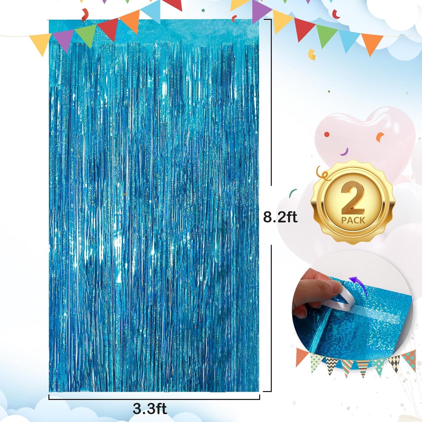 Black Fringe Curtain Party Streamers 2Pack 3.3x8.3 Ft Foil Fringe Backdrop Curtains for Birthday Wedding Bridal Baby Shower Halloween Decor Tinsel Streamers Black Party Decorations Door Streamers