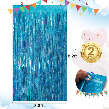 Black Fringe Curtain Party Streamers 2Pack 3.3x8.3 Ft Foil Fringe Backdrop Curtains for Birthday Wedding Bridal Baby Shower Halloween Decor Tinsel Streamers Black Party Decorations Door Streamers