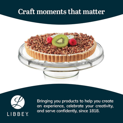 Libbey Selene Glass Cake Stand with Dome Lid, Elegant Curved Footed, Covered Cake Stand, Versatile Serving Dish for Variety of Desserts and More