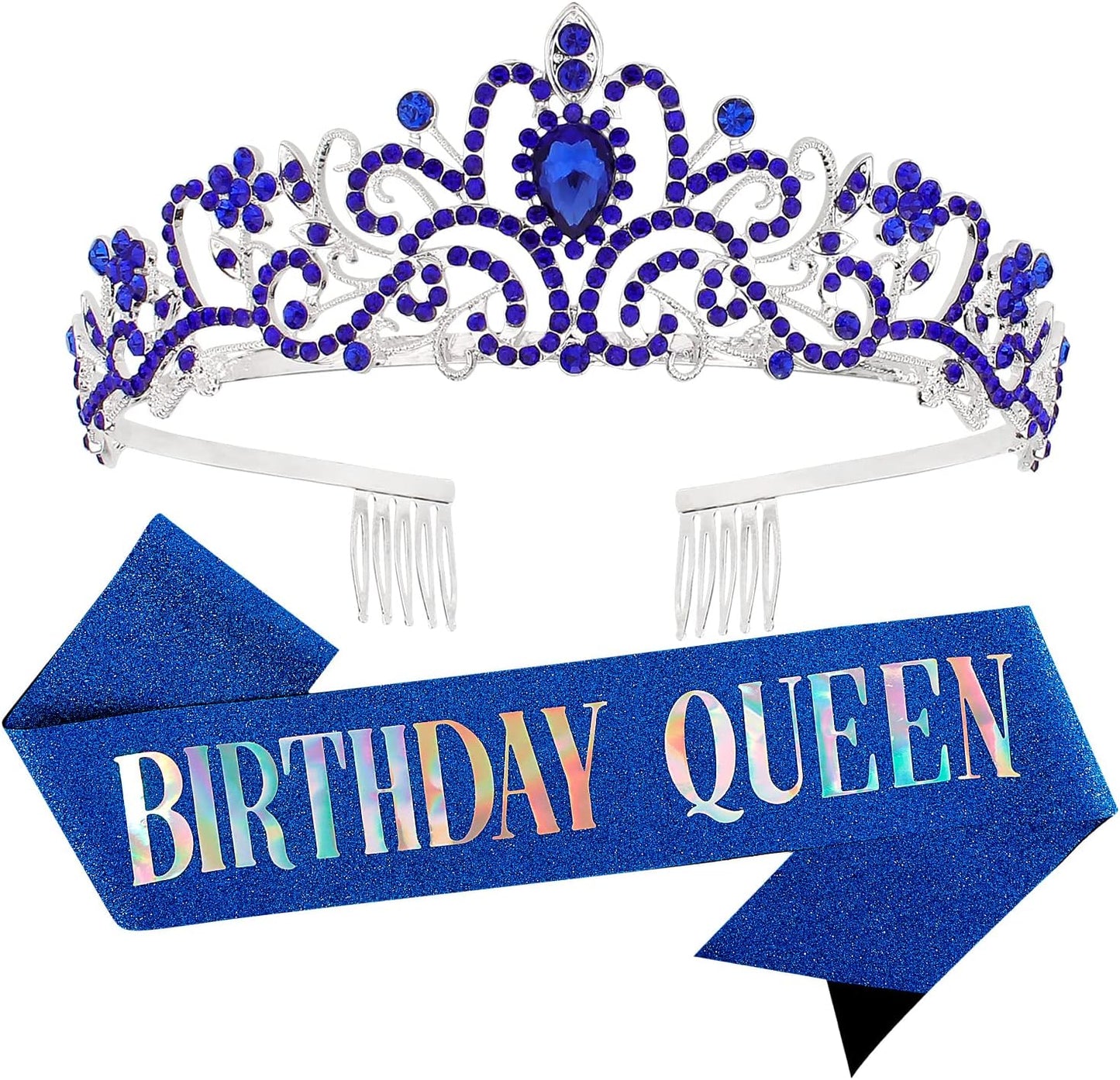 Happy Birthday Queen Tiara Crowns for Women, Red Sash, Party Favors Supplies Gift, 30th Decorations, Stuff Accessories