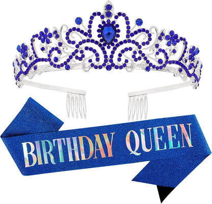 Happy Birthday Queen Tiara Crowns for Women, Red Sash, Party Favors Supplies Gift, 30th Decorations, Stuff Accessories
