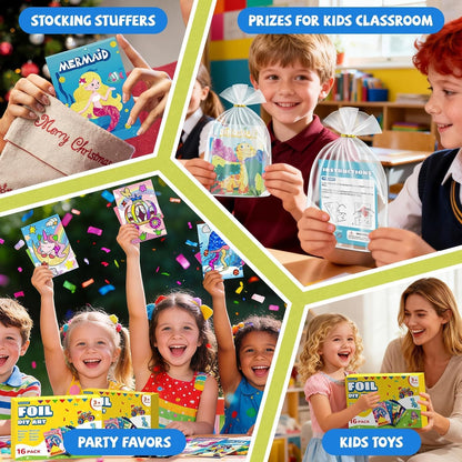 PARTYWIND Party Favors for Kids, 16 Pack Foil Art & Craft Books Bulk for Kids 4-8, Easter Basket Goodie Bag Stuffer & DIY Creative Activity Toys for Kids Birthday Party Favors, Classroom Prizes