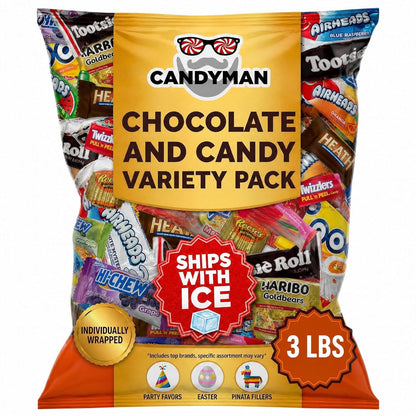 CANDYMAN (5 LB) Chocolate Candy Variety Pack — Individually Wrapped Bulk Candy Mix, Fun & Mini Size Treats for, Pinata Fillers for Kids, Party Favors, Father's Day, Ship with Ice