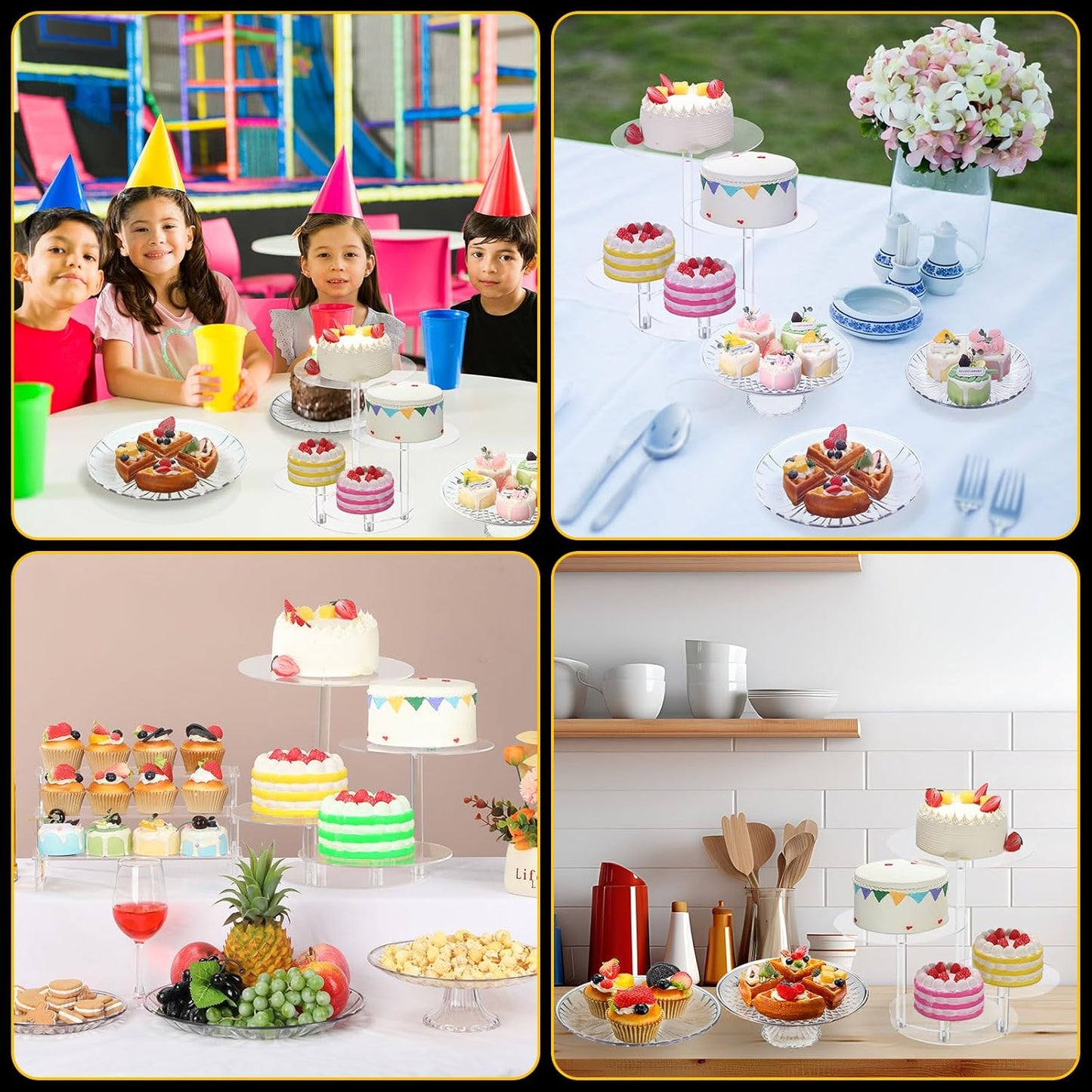 6 Pcs Acrylic Dessert Stands Set Include Display Risers Cupcake Tower and Clear Round Dessert Trays Cake Table Holder for Wedding Baby Shower Decoration(Classic Style)