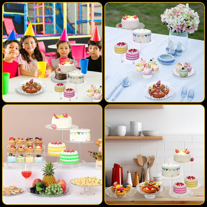 6 Pcs Acrylic Dessert Stands Set Include Display Risers Cupcake Tower and Clear Round Dessert Trays Cake Table Holder for Wedding Baby Shower Decoration(Classic Style)