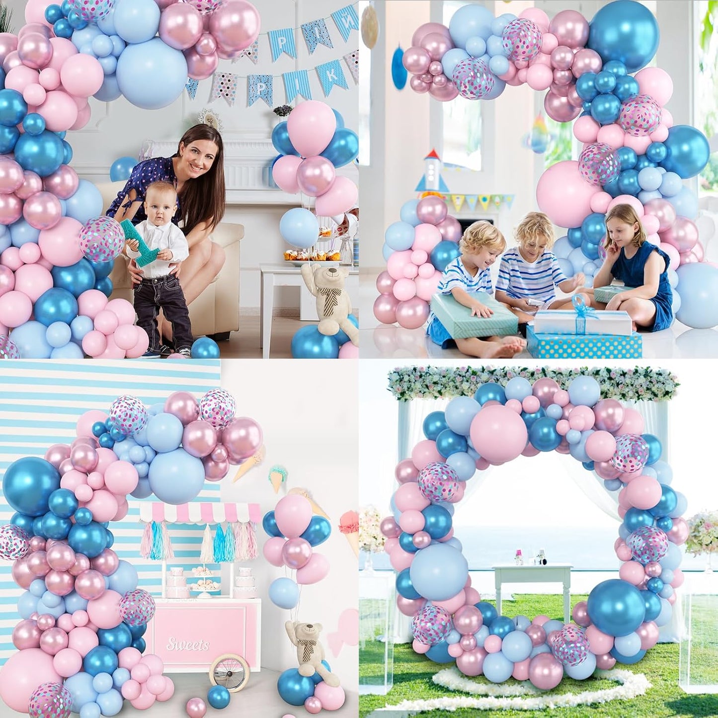 Amandir 153pcs Pink Purple Balloon Garland Arch Kit, Different Sizes 18 12 10 5 inch Pink Purple Red Latex Metallic Confetti Purple Balloons for Girl Women Birthday Bridal Baby Shower Party Decoration