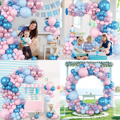 Amandir 153pcs Pink Purple Balloon Garland Arch Kit, Different Sizes 18 12 10 5 inch Pink Purple Red Latex Metallic Confetti Purple Balloons for Girl Women Birthday Bridal Baby Shower Party Decoration