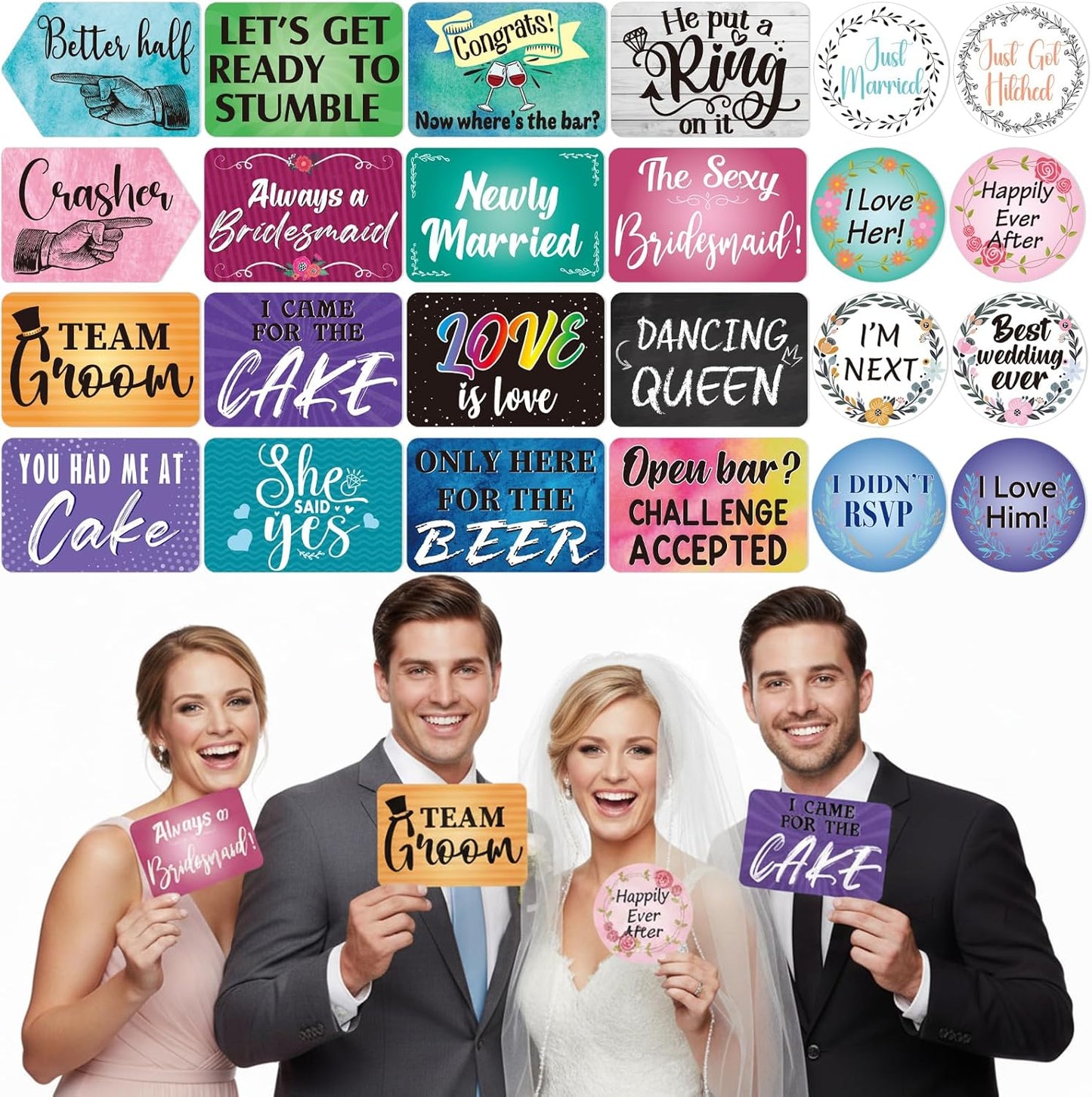 Beeveer 24 Design Wedding Arrow Photo Booth Props Selfie Props Kit with Double Sided Count PVC Photo Booth for Wedding Party Decorations Bridal Shower Engagement Supplies