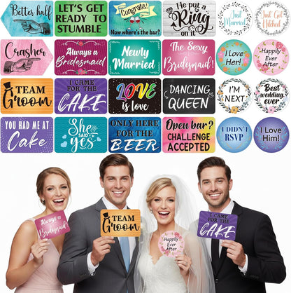 Beeveer 24 Design Wedding Arrow Photo Booth Props Selfie Props Kit with Double Sided Count PVC Photo Booth for Wedding Party Decorations Bridal Shower Engagement Supplies
