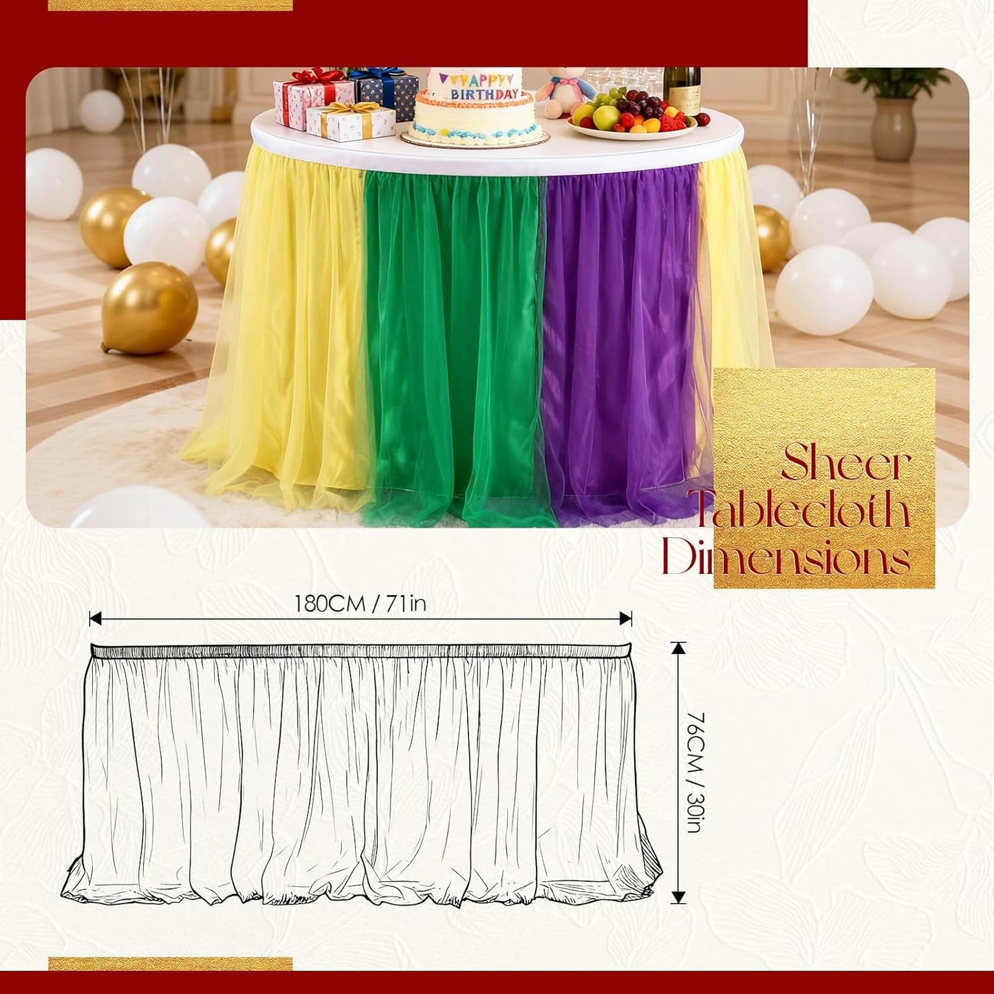 THARAHT Tulle Table Skirt 6FT 180CM Long for Rectangle Tables Round Tables Ruffle Desk Skirt for Princess Girls Birthday Party Cake Dessert Decorations Table Skirt