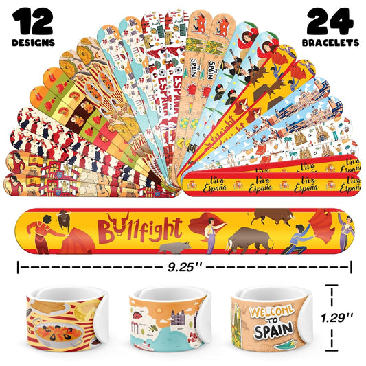 96 PCS Spain Party Favors Set – 72 Pre-Cut Temporary Tattoos & 24 Slap Bracelets, Perfect for Flamenco Parties & Travel-Inspired Celebrations