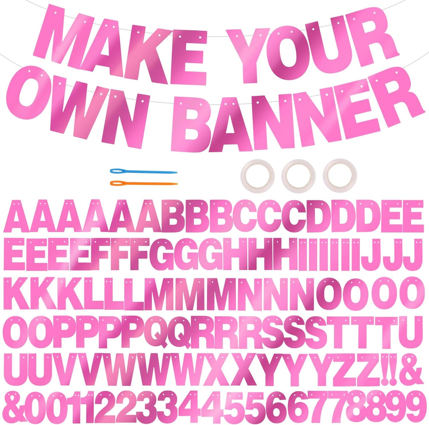 BEISHIDA 116 PCS A-Z DIY Letter Banner Kit Make Your Own Banner Including 111 Letters and Numbers 3 Rope and 2 Threading Device,Customized for Birthday Graduation Wedding Decor Black