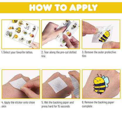 96PCS Bee Pre-Cut Temporary Tattoos for Kids - Cute Party Favors & Decorations, Perfect for Birthday Parties, School Prizes, and Themed Gifts for Boys & Girls