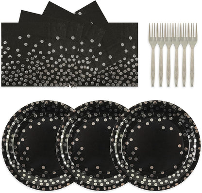 75PCS Paper Plates and Napkins Set - White and Gold Dot Disposable Party Dinnerware Includes Paper Plates, Napkins, Forks Decorations for 2026 New Year, Birthday, Wedding and Holiday, Serves 25