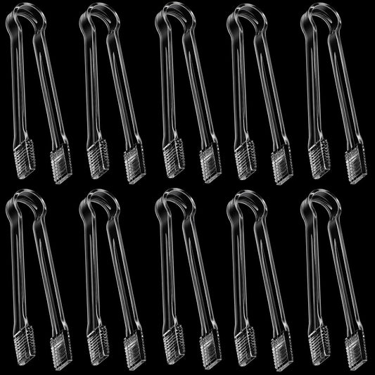 Patelai 10 Pieces Small Plastic Serving Tongs for Appetizers Clear Plastic Mini Sugar Cube Buffet Ice Tongs for Dessert Tea Coffee Party Bar Appetizers, 6.3 Inch(Transparent)